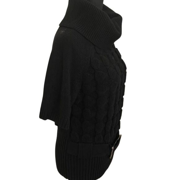 Elena Wang Womens Turtle Neck Bubble Knit Short Sleeve Sweater Black Medium - Picture 3 of 9